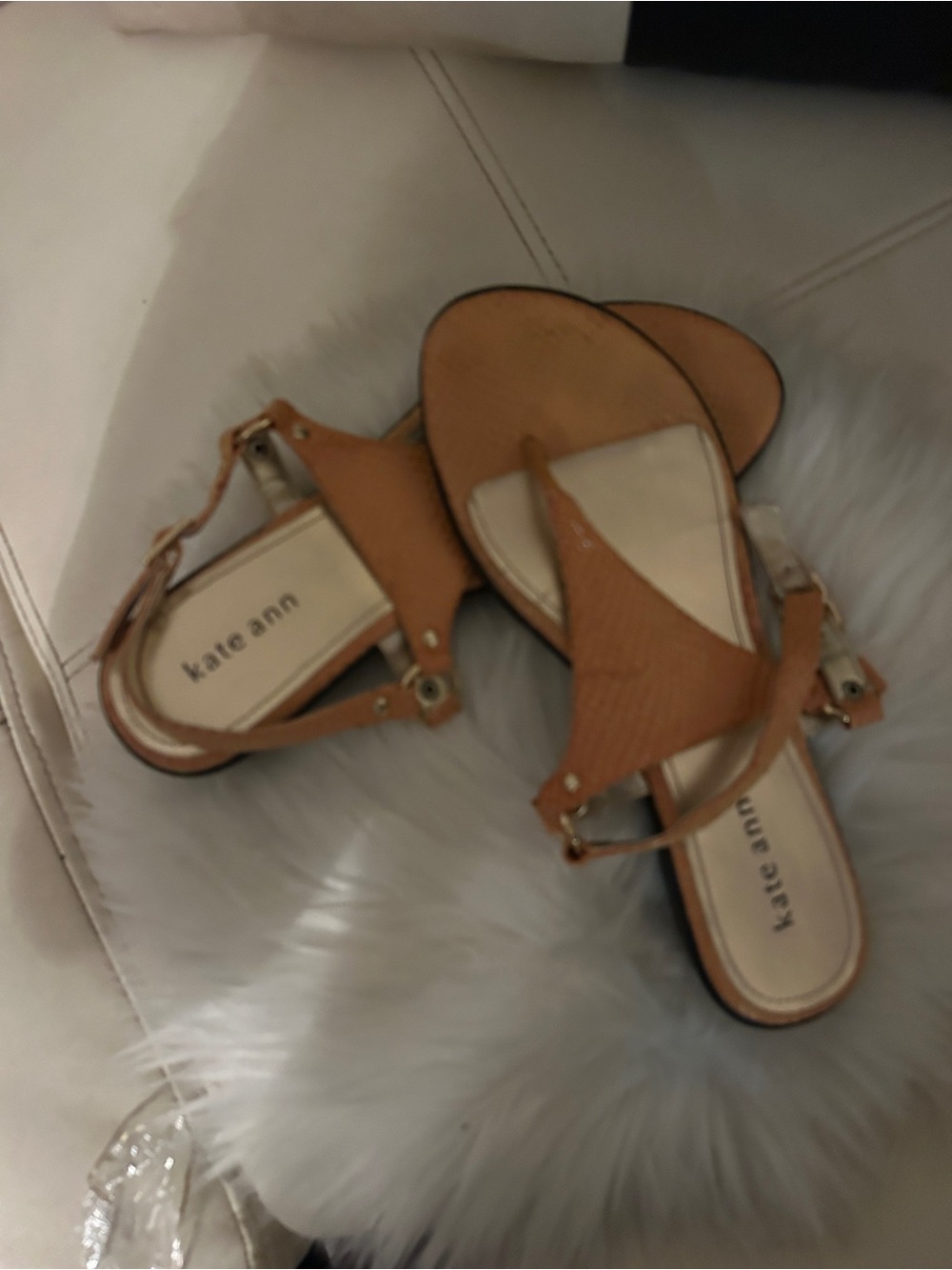 kate spade Tan Leather T-Strap Sandals